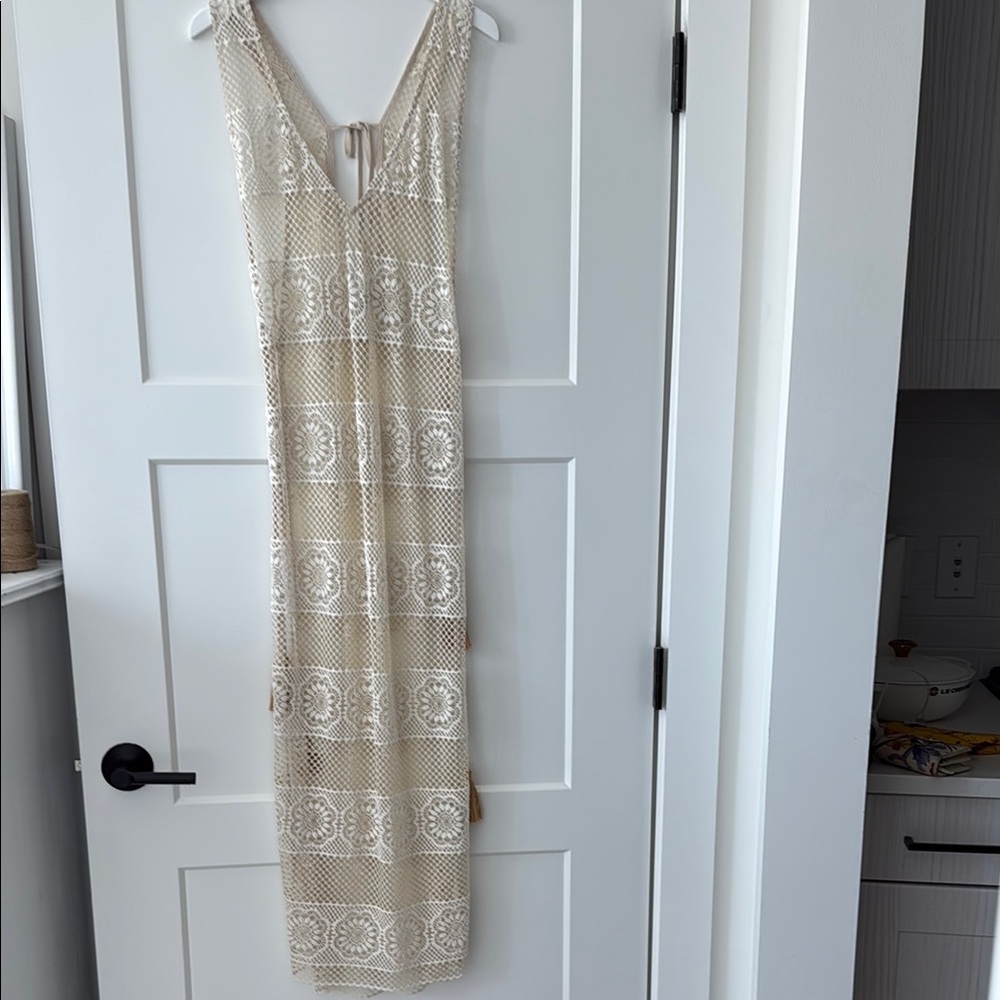 Crochet beach cover up Maxi Dress in Beige and Cream